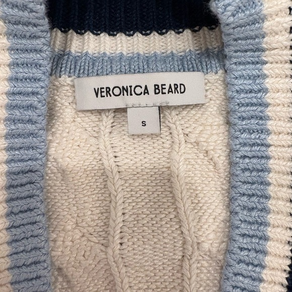 Veronica Beard White and Navy V-Neck Sweater - Picture 4 of 6
